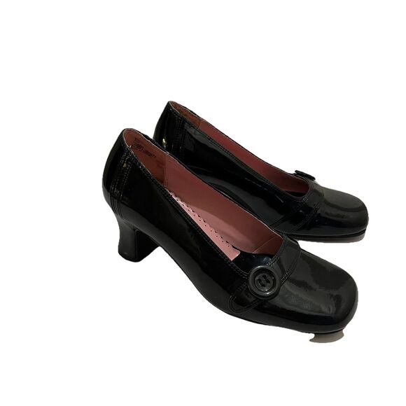 AMERICAN EAGLE POP Y2K Vintage Black Square Toe Button Accent Pump Heels Size 8 - Picture 1 of 10